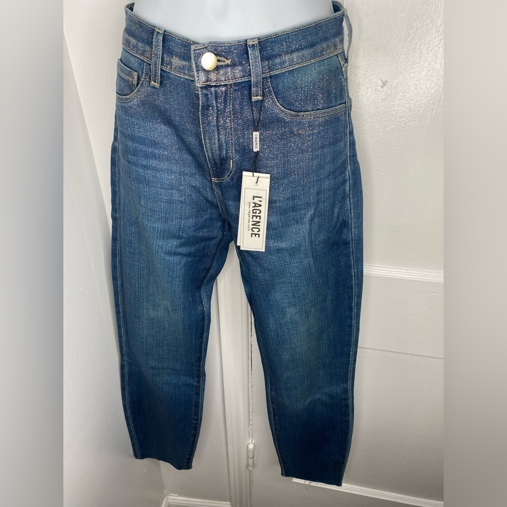 L'AGENCE El Matador french slim metallic crop skinny jeans Fremont gold size 23